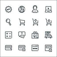 e-commerce e icone dello shopping online con sfondo bianco vettore