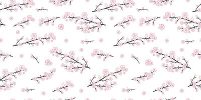 fiori e rami di ciliegio giapponesi senza cuciture motivo di sfondo, illustrazione vettoriale di fiori di sakura, sfondi e sfondi senza cuciture per tessuto, imballaggio, stampa decorativa, tessuto