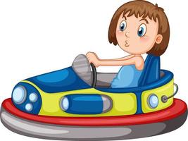 una ragazza che guida un cartone animato di autoscontri vettore