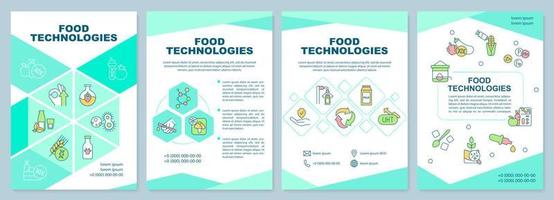 modello di brochure sulle tecnologie alimentari. tecniche di lavorazione. design volantino con icone lineari. 4 layout vettoriali per la presentazione, relazioni annuali.