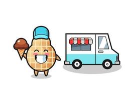 cartone animato mascotte di arachidi con camion dei gelati vettore