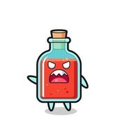 simpatico cartone animato bottiglia di veleno quadrato in una posa molto arrabbiata vettore
