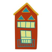casa infantile in semplice stile disegnato a mano. edificio colorato di città o villaggio. illustrazione disegnata a mano vettoriale isolata su bianco per il design dei bambini
