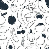 frutta senza cuciture, verdura in stile doodle. motivo monocromatico vettore