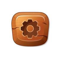 impostazioni. pulsante di legno in stile cartone animato. una risorsa per una gui in un'app mobile o in un videogioco casual. vettore