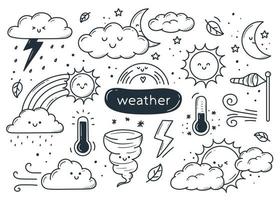 set di denti kawaii disegnati a mano in stile doodle. illustrazioni semplici lineari carine. set di disegni meteorologici. simpatiche nuvole kawaii, sole, luna disegnate a mano in stile doodle vettore