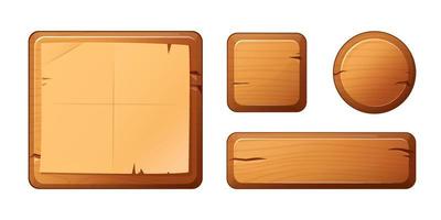 tavola di legno con carta pergamena in stile cartone animato. interfaccia utente grafica, cartello. vettore