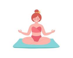 donna che medita in costume da bagno. stile di vita sano, yoga, relax, esercizio di respirazione. Ciao Estate vettore