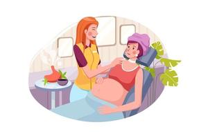 giovane bella donna incinta che ha massaggio nel salone della stazione termale vettore