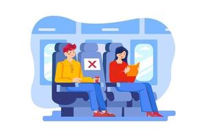 concetto di illustrazione dei posti a sedere in volo di distanza sociale vettore