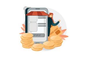 commerciante di promozione per l'illustrazione dell'app di pagamento digitale vettore