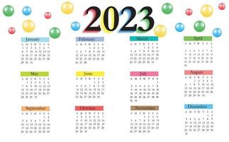 2023, calendario per l'anno con mesi, settimane, giorni, fine settimana e giorni lavorativi. vettore