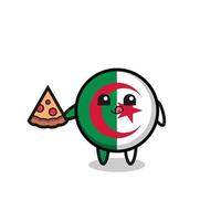 cartone animato carino bandiera algeria mangiare pizza vettore