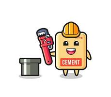 illustrazione del personaggio di un sacco di cemento come idraulico vettore