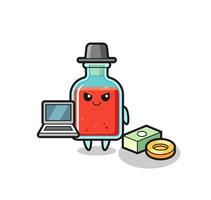 illustrazione della mascotte della bottiglia quadrata del veleno come hacker vettore
