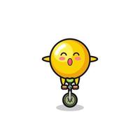 il simpatico personaggio del tuorlo d'uovo sta guidando una bici da circo vettore