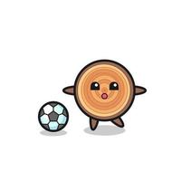 illustrazione del cartone animato di venature del legno sta giocando a calcio vettore