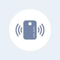 icona della carta di credito contactless, carta con segnale esterno onde radio, pagamento con carta di credito, icona isolata, illustrazione vettoriale