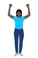 ritratto di una ragazza nera in piena crescita, mani alzate, vettore piatto su sfondo bianco, illustrazione senza volto, una ragazza protesta