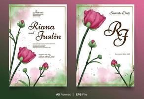 modello di invito a nozze ad acquerello con ornamento floreale rosa e verde vettore