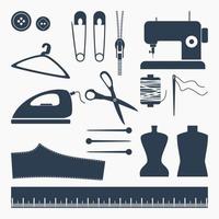 vettore modificabile del set di icone di illustrazione dell'attrezzatura per cucire monocromatica
