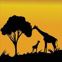 bambino e madre giraffa silhouette vettore