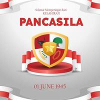 selamat hari pancasila significa felice giorno della pancasila, il simbolo della repubblica indonesiana vettore