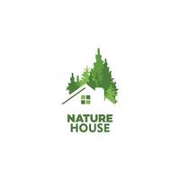 modello di logo di vettore della residenza della casa dei pini. il logo è un pino combinando. simboleggia l'ambiente, la protezione, la pace, la crescita, la natura, i concetti ecologici e ambientali.
