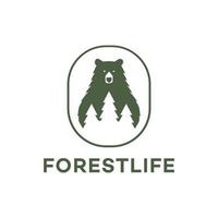 illustrazione del modello vettoriale dell'orso e dell'albero della foresta di logo vintage