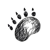 orsi, orsi. impronta dell'orso. zampa di animali selvatici in stile silhouette. icona del piede grizzly nero vettore