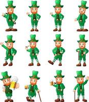 leprechaun dei cartoni animati ambientato in diverse pose vettore