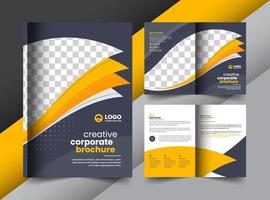 brochure bifold aziendale gialla aziendale e concept design di copertina con forme creative vettore