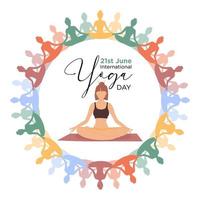 illustrazione vettoriale della giornata internazionale dello yoga. concetto di donna meditando