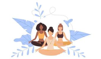 yoga delle donne. donne che meditano nella posa del loto. illustrazione vettoriale