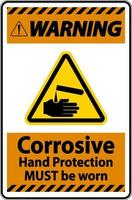 la protezione delle mani di avvertimento deve essere indossata segno su sfondo bianco vettore
