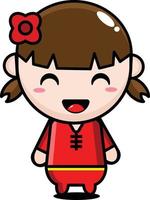 personaggio dei cartoni animati femminile in costume tradizionale cinese del nuovo anno vettore