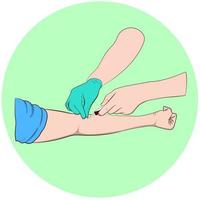 illustrazione vettoriale immagine un medico che usa un ago per prelevare il sangue da un investigatore per controllare il corpo