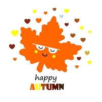 carino vettore foglia autunno arte per biglietto di auguri, poster, banner, invito. kawaii