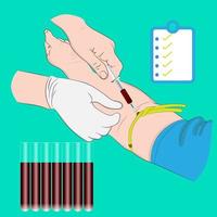 illustrazione vettoriale immagine un medico che usa un ago per prelevare il sangue da un investigatore per controllare il corpo