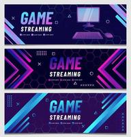 set di modelli di banner per lo streaming di giochi vettore