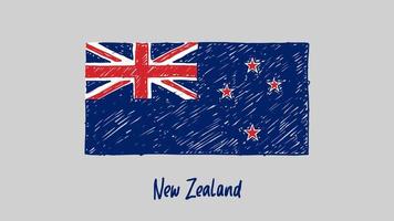 vettore dell'illustrazione dello schizzo a matita dell'indicatore della bandiera del paese della nuova zelanda
