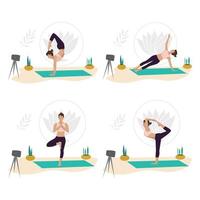 una serie di posizioni yoga vettore