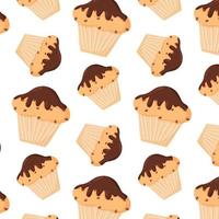 modello con cupcake al cioccolato. modello con muffin al cioccolato. illustrazione vettoriale in stile cartone animato.