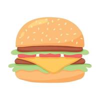 hamburger succoso. delizioso hamburger con pomodoro. illustrazione vettoriale in stile cartone animato.