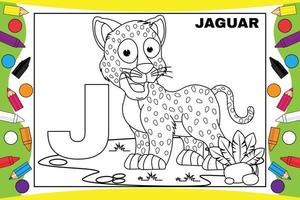 cartone animato giaguaro da colorare con alfabeto per bambini vettore