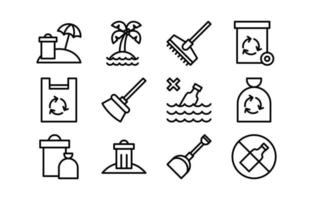 raccolta dell'icona del profilo di pulizia della spiaggia vettore