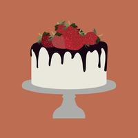 torta di compleanno del fumetto con fragole e cioccolato. illustrazione vettoriale