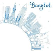 delineare lo skyline di bangkok con punti di riferimento blu e spazio di copia. vettore