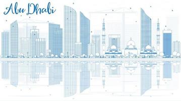 delinea lo skyline della città di abu dhabi con edifici blu e riflessi. vettore