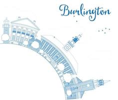 delineare lo skyline della città di burlington vermont con edifici blu. vettore